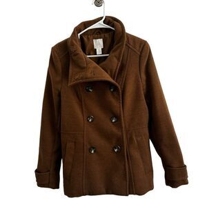 H&M Brown Peacoat Jacket Women's Size 6 Classic Neutral Closet Staple Minimalist